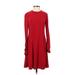 Lauren by Ralph Lauren Casual Dress - A-Line High Neck Long sleeves: Red Print Dresses - Women's Size 2 Petite