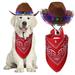 Warkul Dog Cowboy Hat And Bandana Set Adjustable Cute Festive Classic Pet Costume with Lights for Party