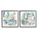 Stupell Industries Bathroom Tub Painting Blue & Beige Typography Painting Black Framed Art Print Wall Art Set of 2