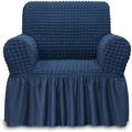 Noahas Armchair Slipcover Blue Armchair Covers 1 Piece Easy Fitted Sofa Couch Cover Universal High Stretchable Durable Furniture Protector with Skirt Country Style (1 Seater Navy Blue)