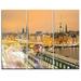 Design Art Stockholm Cityscape Panorama - 3 Piece Graphic Art on Wrapped Canvas Set