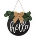 Hello Door Sign Front Door Decor Hanging Sign Rustic Wooden Hanging Sign Outdoor Welcome Wreath with Burlap Bow