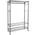 Clearance Sale! Rolling Garment Rack 3-Tiers Wire Shelving W/Double Rods & Lockable Wheels & 1 Pair Side Hooks - Hold Up to 400Lbs