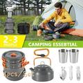 8pcs/Set 2-3 People Portable Outdoor Tableware Mess Kit Cookware Set Kettle Cup Pot Set for Camping Hiking Picnic Travel