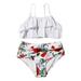 Kids Girls Floral Printed Bikini Swimwear Swimsuit Toddler Baby Summer Split Sling Tankini Set for Girls 7-11 Years