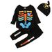 Toddler Kids Boys Girls Outfits Bone Prints Long Sleeves Tops Pants Hat 3pcs Set Outfits 6-12 Months