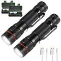 2Pcs LED Flashlight Mini Flashlight USB Charging LED Tactical Flashlight Handheld Flashlight Rechargeable Small Torch Flashlight Bright Portable Flash Light 3 Modes for Outdoor