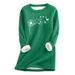 Thermal Underwear For Women Round Neck Printed Loose Warm Casual Printed Top Autumn And Winter Warm Top Thermal Shirts Green XL