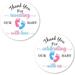 40 Thank You for Revealing Our Baby with Love Stickers 2 Inch Big Round Glossy Labels Pink and Blue Footprints Theme for Gender Reveal Great for Party Favors Tags Games and Supplies