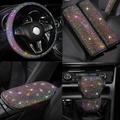 5 Pack Colorful Bling Car Accessories Set for Women Universal Bling Steering Wheel Cover Bling Seat Belt Cover Shoulder Pads 2Pcs Bling Car Center Console Cover Bling Car Gear Shift Konb