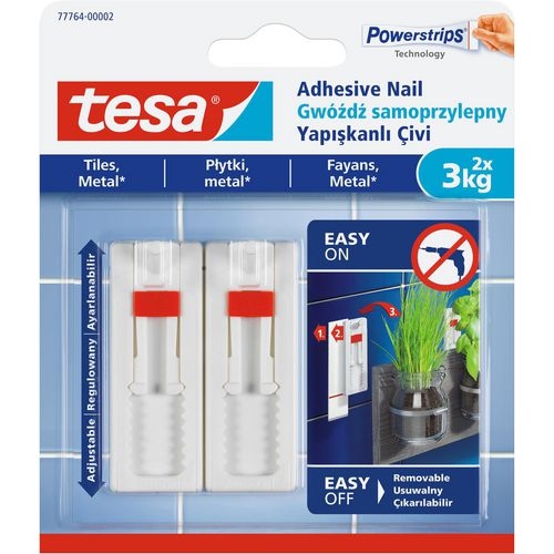 tesa Powerstrips Klebenägel für Fliesen und Metall 6,3 cm Weiß 2 Stück Image