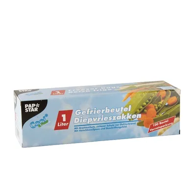 Papstar Gefrierbeutel, 1 L, 24 cm x 16 cm, TRANSPARENT, 100 Stück Image