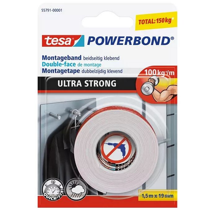 tesa Powerbond ULTRA STRONG, doppelseitiges Montageband, 19mm x 1,5m, farblos Image