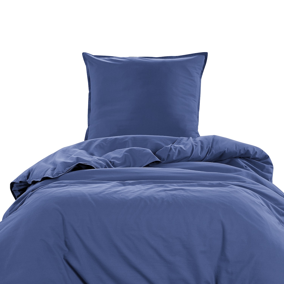 wometo Bettwäsche Renforce Stone-Washed 135x200 & 80x80 cm 100% Baumwolle - blau OekoTex weich modern Used-Look Leinen-Optik Image