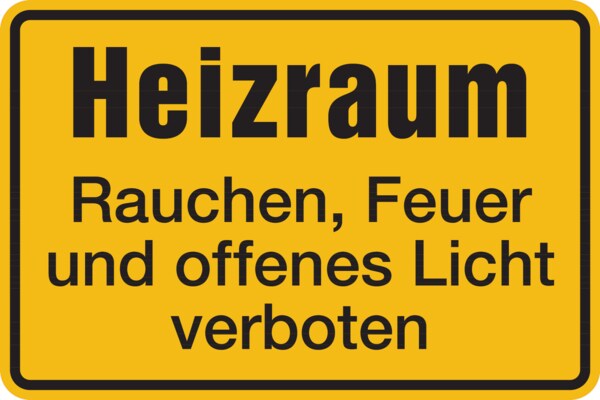 Hinweisschild, Heizraum Feuer verboten - 300 x 200 x 0.45 mm Aluminium geprägt Image