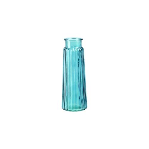 Glasvase blau Rillenoptik im Retro Look 28 x Ø 10 cm