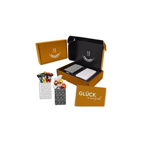EINE KLEINE FREUDE. | Einzigartige „HERZLICHEN GLÜCKWUNSCH“ Geschenkbox mit feinster Lindt Schokolade, Hello Pralinen & Grußkarte