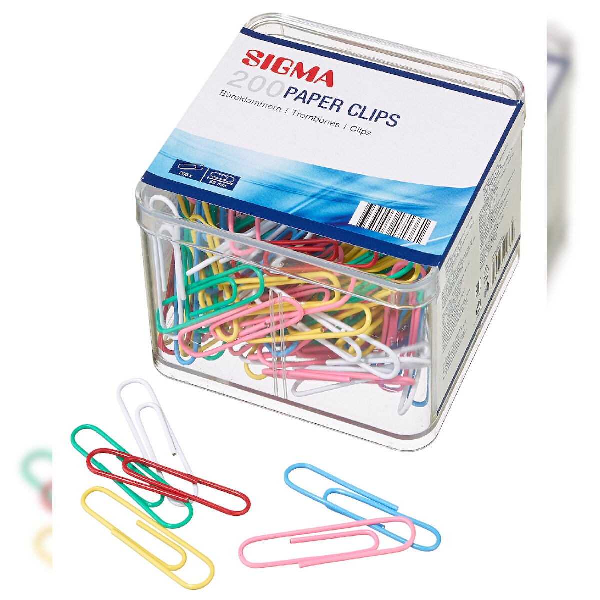 SIGMA Büroklammern, Metall, 50 mm, farbig sortiert, 200 Stück Image