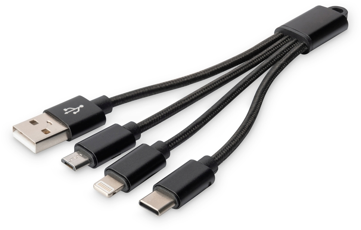 DIGITUS USB Kabel USB A- Lightning+micro B+Type-C M/M/M/M 15cm Image
