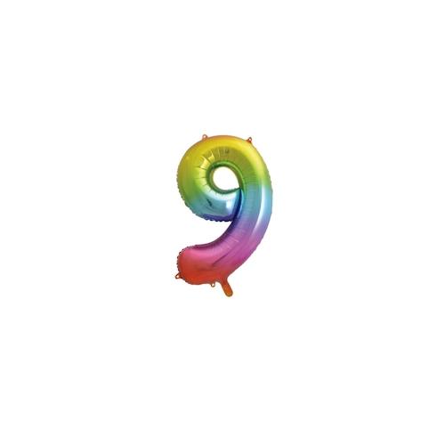 Folienballon Zahl 9 bunt regenbogen