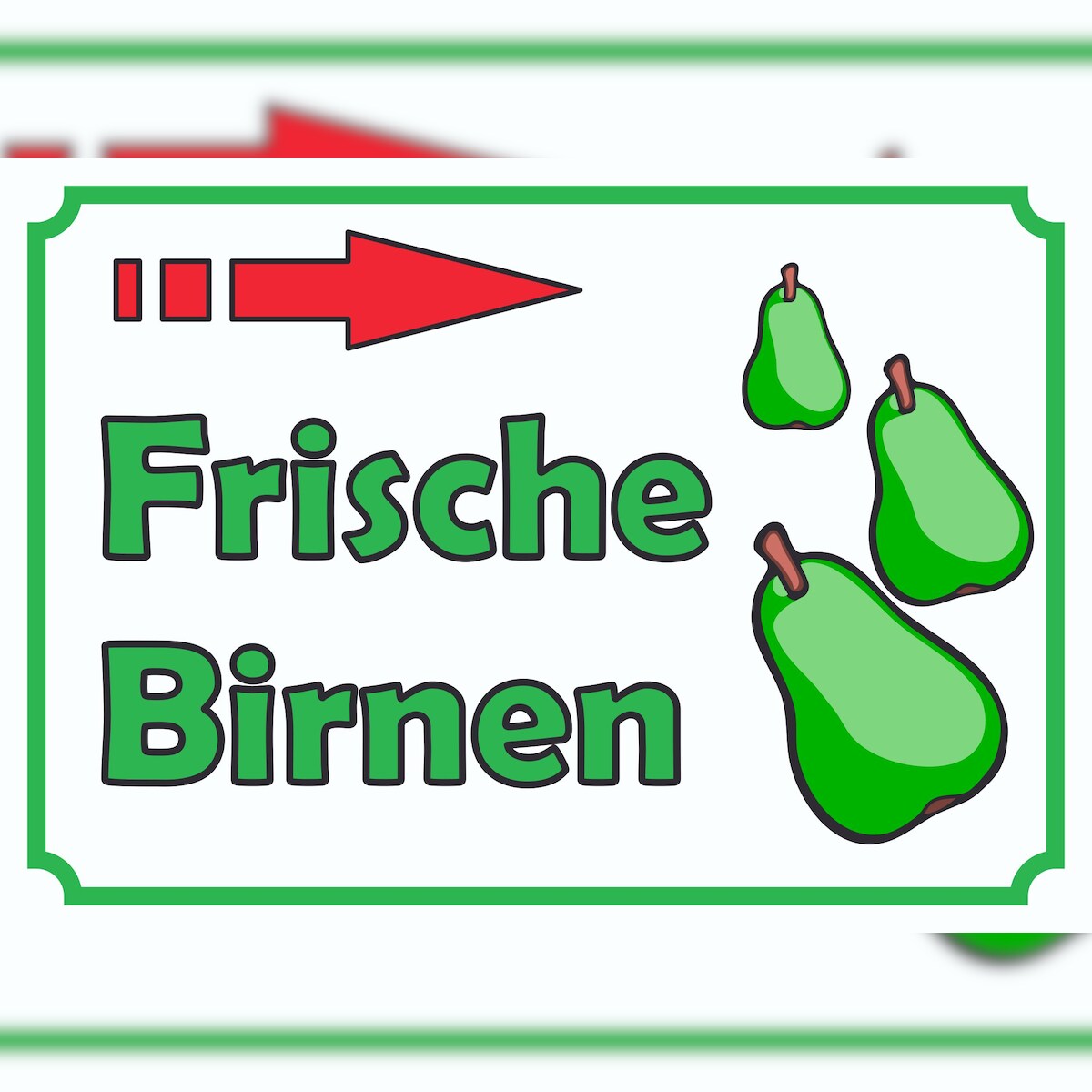 Verkaufsschild Schild Frische Birnen zu verkaufen mit Pfeil nach rechts A6 Rückseite selbstklebend Image