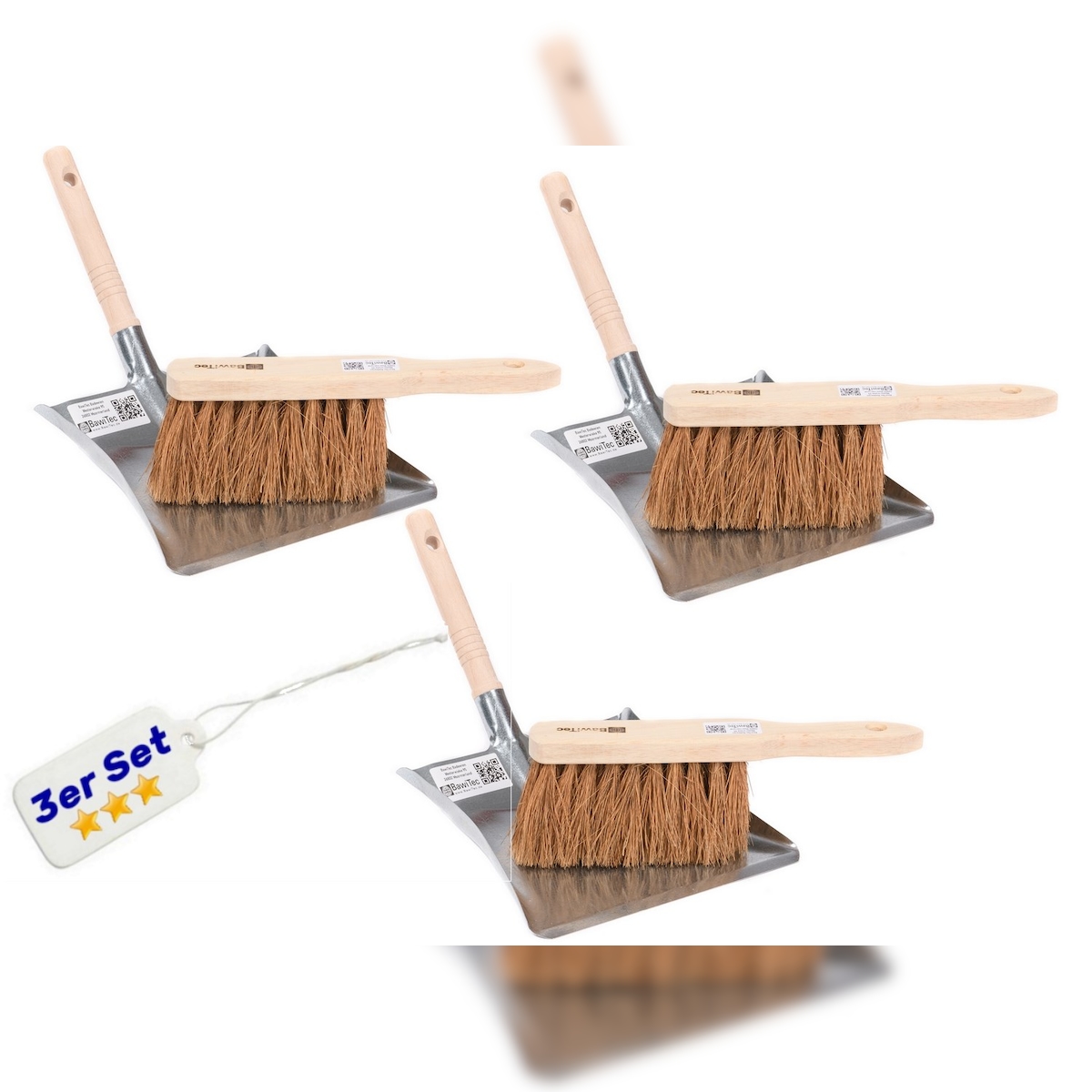 3 Stück Kehrgarnitur Kehrblech-Set und Handfeger Kehrschaufel Kehrset Set Handwerkerbesen Kokos-Borsten Kehrschaufelgarnitur Image