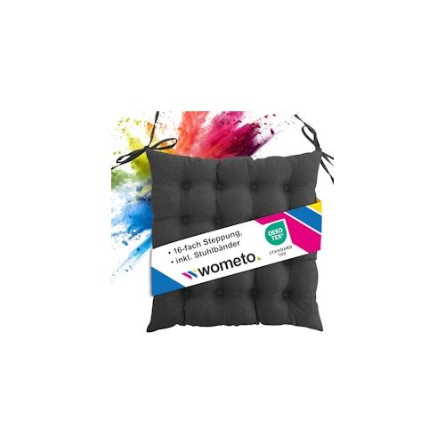 wometo Sitzkissen Stuhlkissen 40x40 OEKO-TEX - dunkelgrau grau Sitzauflage Bank Polster Sitzpolster mit Bändern / Schleife, Indoor / Outdoor