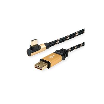 ROLINE GOLD USB 2.0 Kabel, USB A ST reversibel - USB C ST gewinkelt, 0,8 m