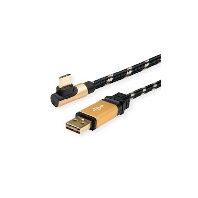 ROLINE GOLD USB 2.0 Kabel, USB A ST reversibel - USB C ST gewinkelt, 0,8 m Image