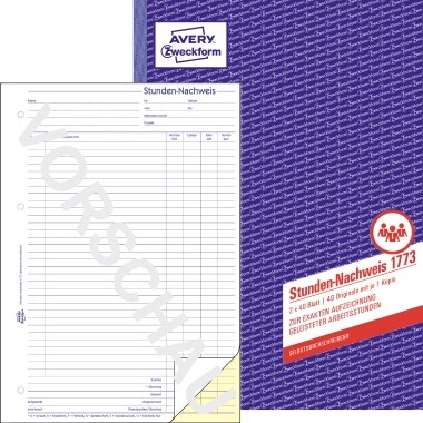 Avery Zweckform Stundennachweis 1773 DIN A4 2x40Blatt Image