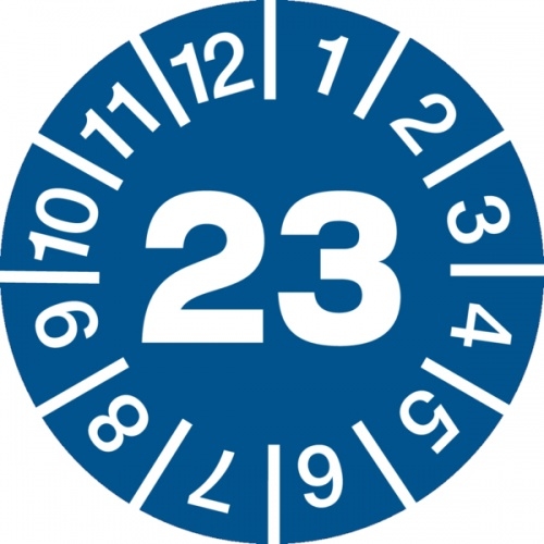 König Werbeanlagen Jahresprüfplaketten ab 27, Jahresfarben, Folie, Ø 10 - 30 mm - Bogen = 10 Plaketten - 30 mm Folie selbstklebend Image