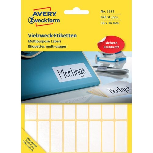 AVERY Zweckform 3323 Universaletiketten Weiß 38 x 14 mm 29 Blatt à 32 Etiketten Image