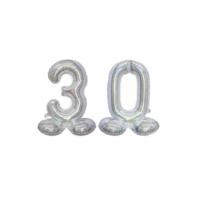 Stehender XL Folienballon Zahl 30 silber holografisch 72 cm 30. Geburtstag