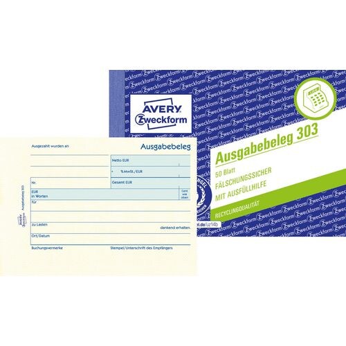 AVERY Zweckform Ausgabebelege 303 DIN A6 quer Perforiert 50 Blatt Image