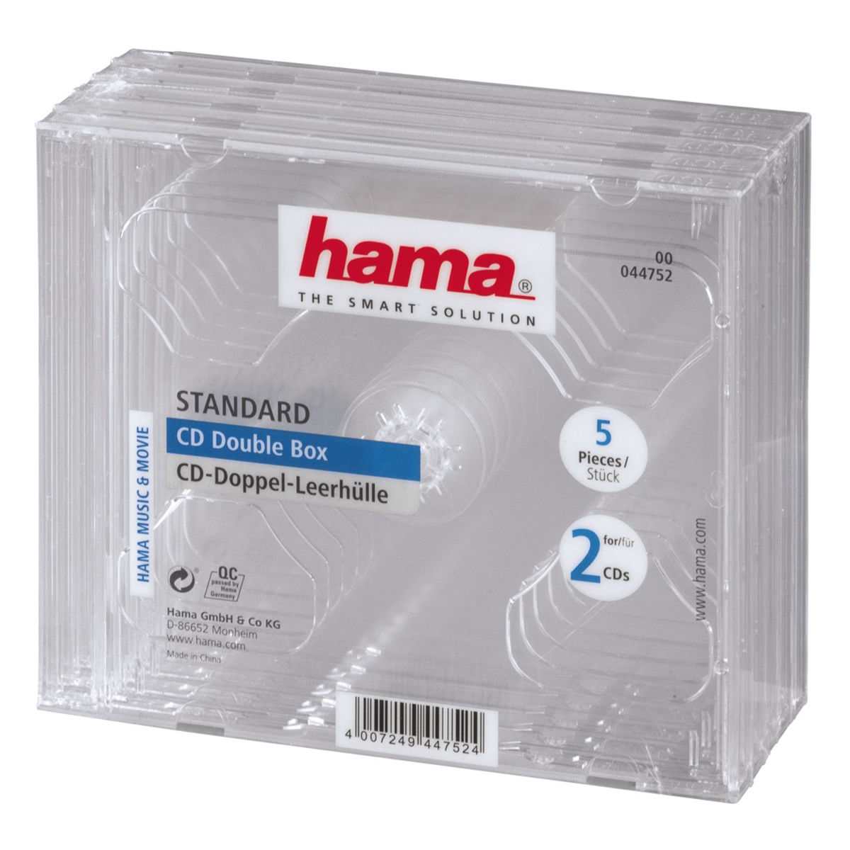 Hama CD Double Jewel Case, Pack 5 2 Disks Transparent Image