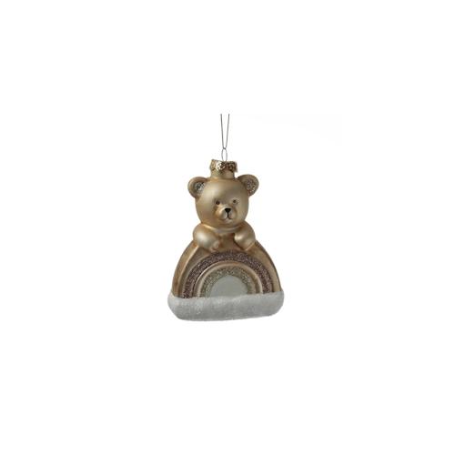 Weihnachtsbaumschmuck Teddybär mit Regenbogen Glas H: 13,5cm braun