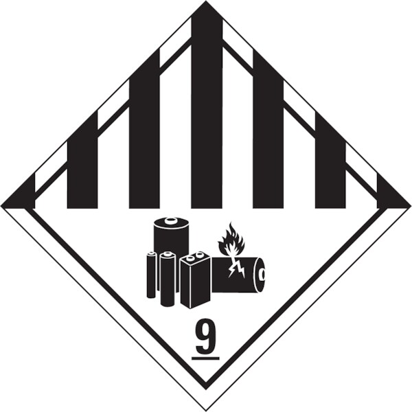Gefahrzettel, Gefahrgutklasse 9A - Lithiumbatterien - 30x30 mm Folie selbstklebend Image