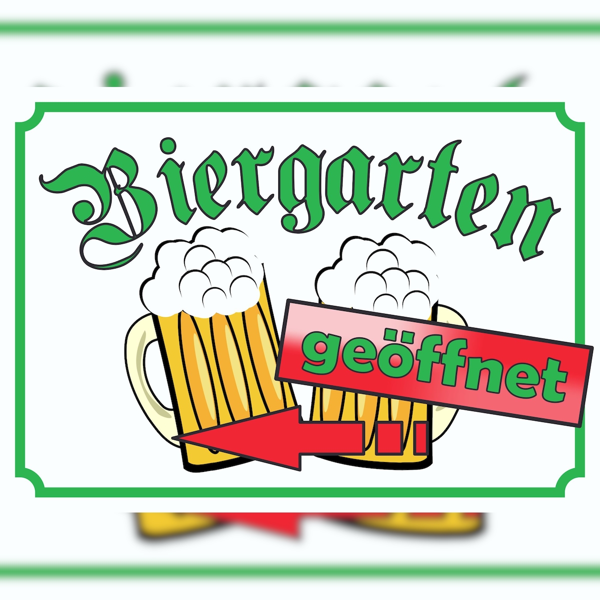 Biergarten geöffnet Schild Pfeil links A4 Rückseite selbstklebend Image