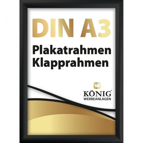 Dreifke® Plakatrahmen DIN A3 | 25mm Alu Profil, eckig | schwarz | Alu Klapprahmen Wechselrahmen Posterrahmen Rahmen | Dreifke® Image