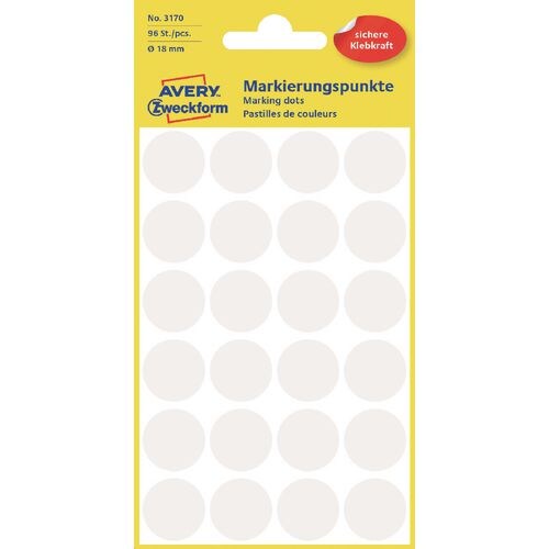 AVERY Zweckform Markierungspunkte 3170 Selbsthaftend Spezial Weiß 4 Blatt à 24 Etiketten Image