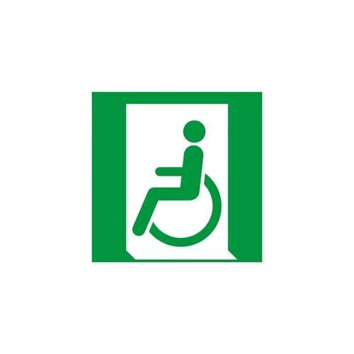 Schild I Rettungszeichen Rettungsweg Rollstuhlfahrer links, Kunststoff, 200x200mm, ISO 7010