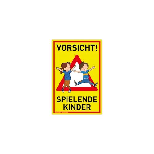 Schild Vorsicht! Spielende Kinder | PVC 20 x 30 cm | Achtung Spielplatz | Langsam! Spielende Kinder | gelb | PVC-Schild mit UV-Schutz | Dreifke®