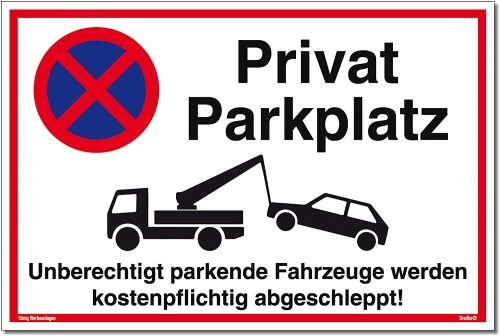 Schild Privatparkplatz weiß | stabiles Alu-Schild mit UV-Schutz 30 x 20 cm Image