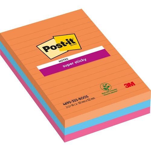 Post-it Bangkok Haftnotizen 101 x 152 mm Farbig sortiert Rechteckig Liniert 3 Stück à 90 Blatt Image