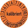 Prüfplakette ab 26, kalibriert, orange/schwarz, Folie, Ø 30 mm - Bogen = 10 Plaketten - 30 mm Folie selbstklebend