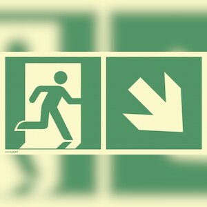 Notausgang rechts abwärts, Kombi, ISO 7010, Folie, nachl., 160-mcd, 400x200 mm Image