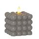 LED Kerze Bubble Würfel Cube Kerze Echtwachs 3D Flamme H: 9,5cm Timer grau