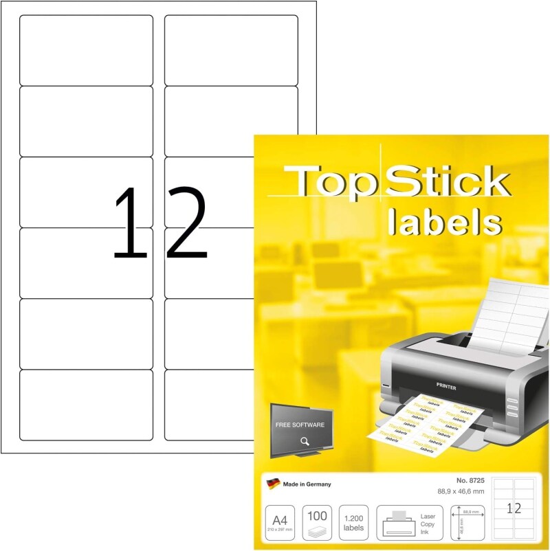 HERMA TOP STICK Universal-Etiketten, 88,9 x 46,6 mm, weiß, 100 Bl. Image