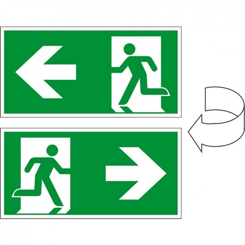 Schild I Rettungszeichen Rettungsweg rechts/links, doppelseitig, Pfeil, Kunststoff, 400x200mm, ASR A1.3, DIN EN ISO 7010 E002 Image