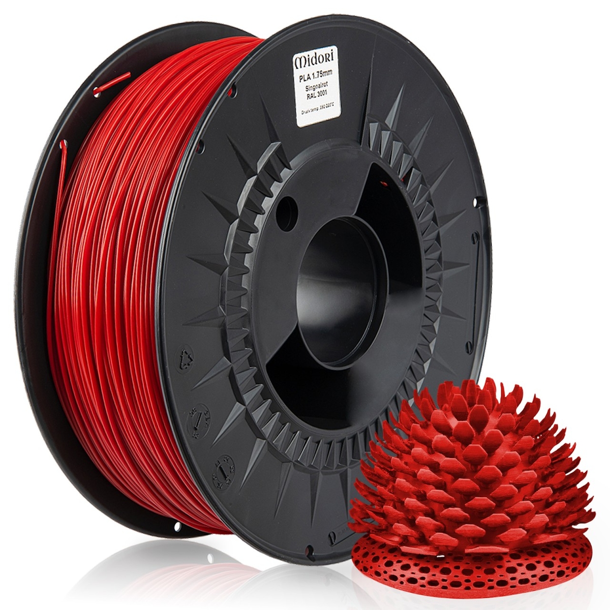MIDORI® 3D Drucker 1,75mm PLA Filament 1kg Spule Rolle Premium Signalrot RAL3001 Image